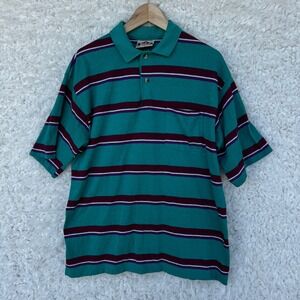 American Edition Mens Striped Polo Shirt Large Cotton Short Sleeve VTG‎ 90's USA